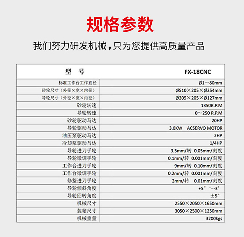 FX-18CNC高精度數(shù)控?zé)o心磨床技術(shù)規(guī)格