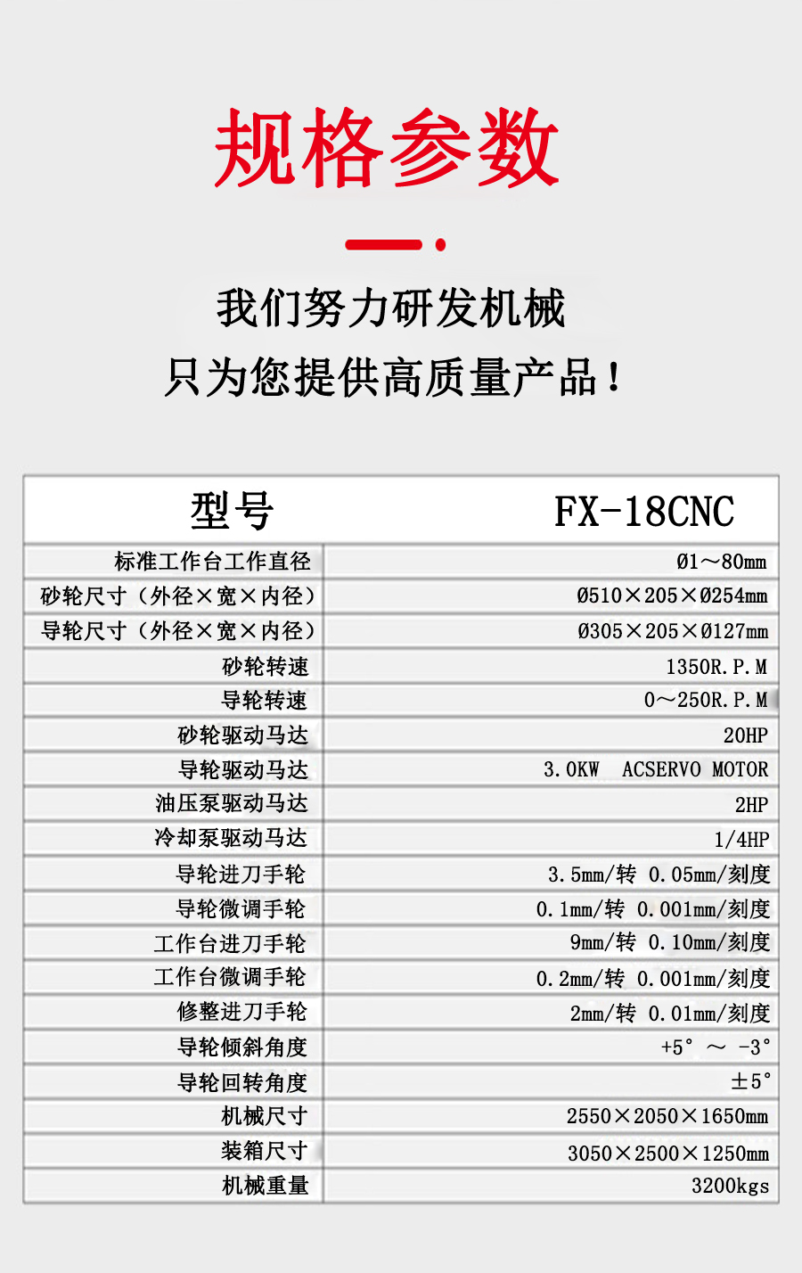 FX-18CNC成型無心磨床技術(shù)參數(shù)